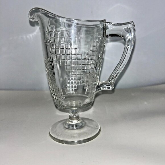 Ripley & Co Clear Glass Greek Diagonal Band Fan Pitcher 1880s EAPG Antique - Picture 1 of 14